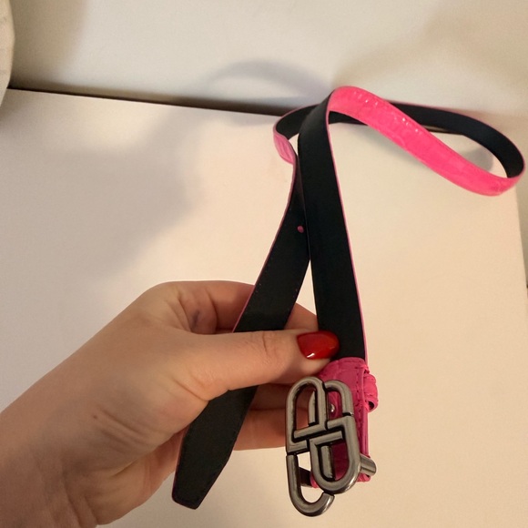 Balenciaga , BB Logo Pink Crocodile Embossed Croc Belt Hot Pink 85cm - Picture 3 of 3